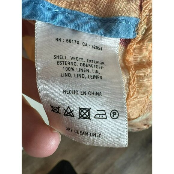 Anthropologie Meadow Rue Skirt Size 14 Linen Knee Length Peach Blue Bird A Line - Picture 9 of 9